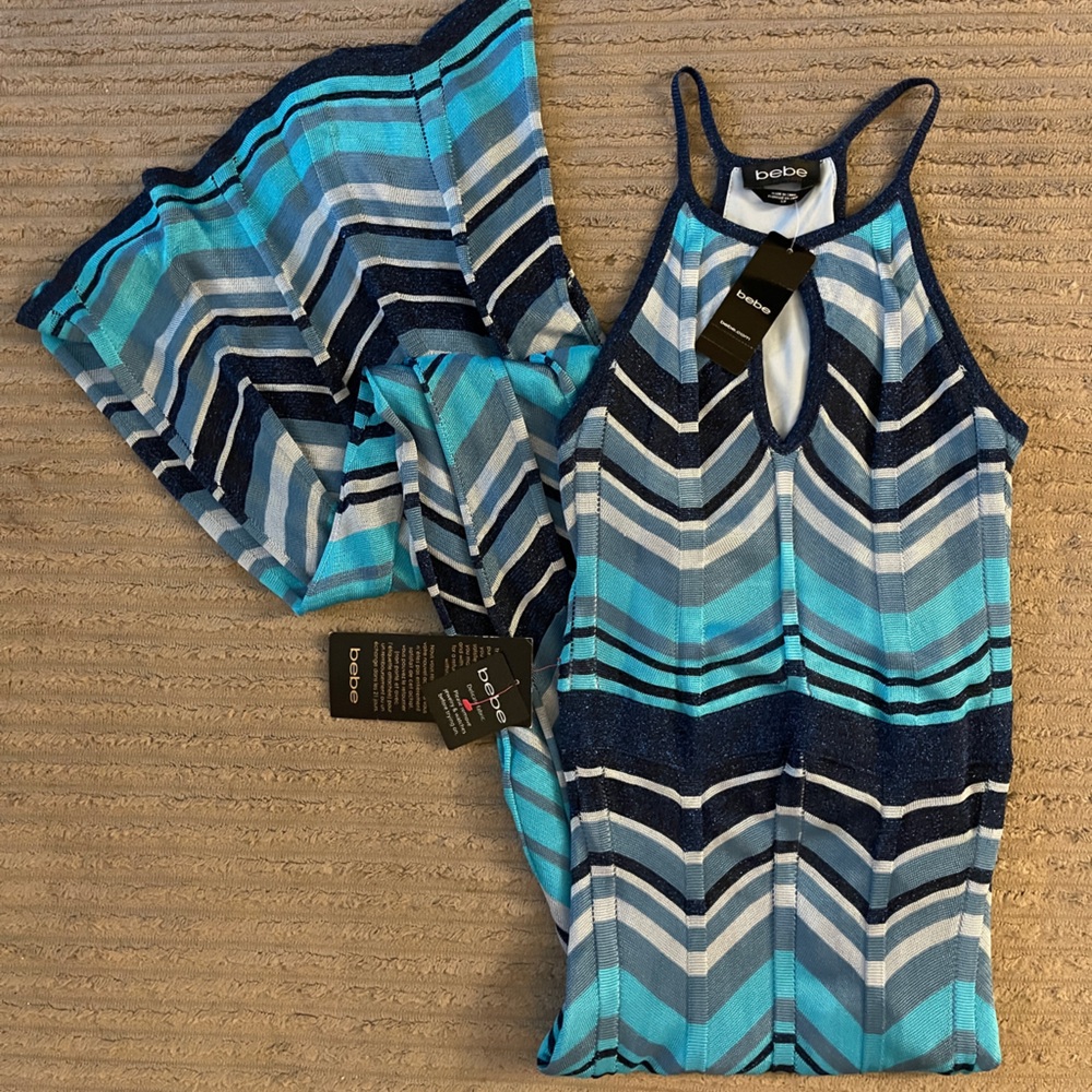 bebe Multicolor Chevron Maxi Dress 🤍🩵💙🌊